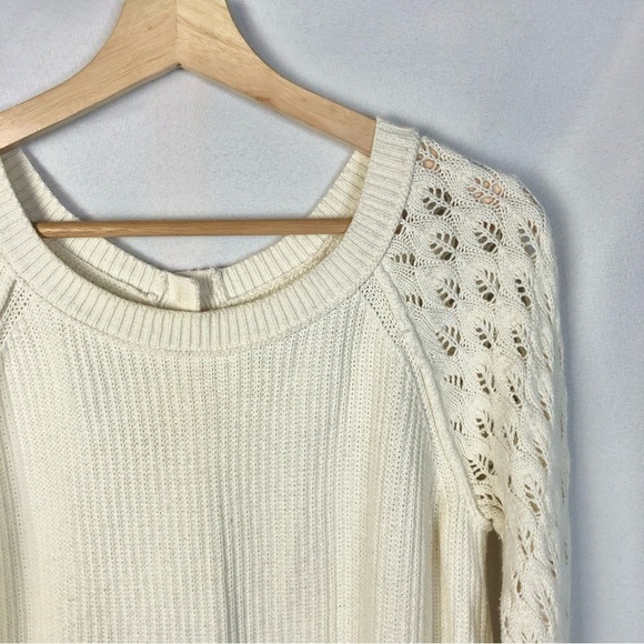 Ann Taylor LOFT Ivory White Mesh Sleeve Knit Sweater M - Picture 3 of 5